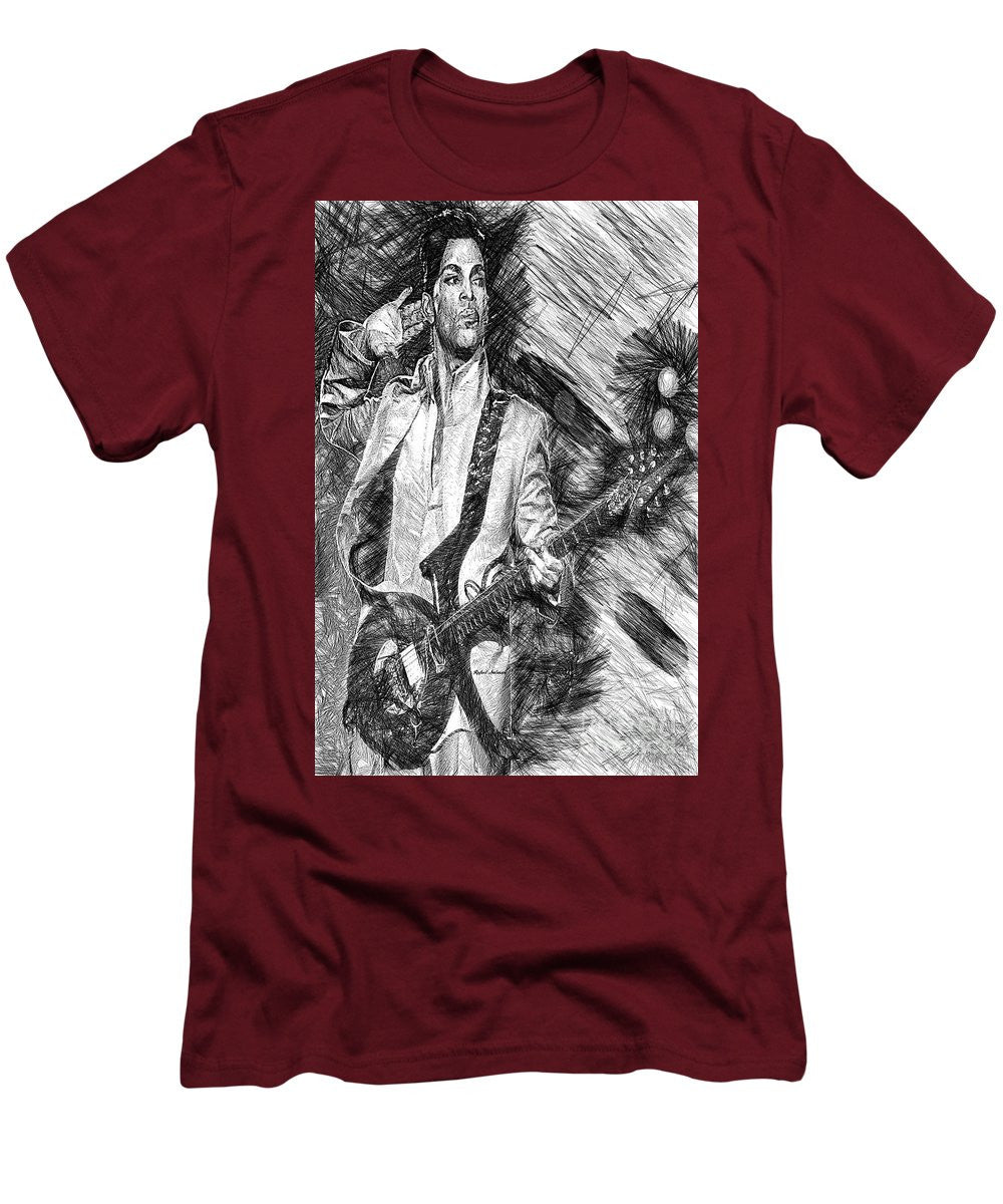 T-shirt pour homme (coupe ajustée) - Prince - Hommage avec guitare en noir et blanc