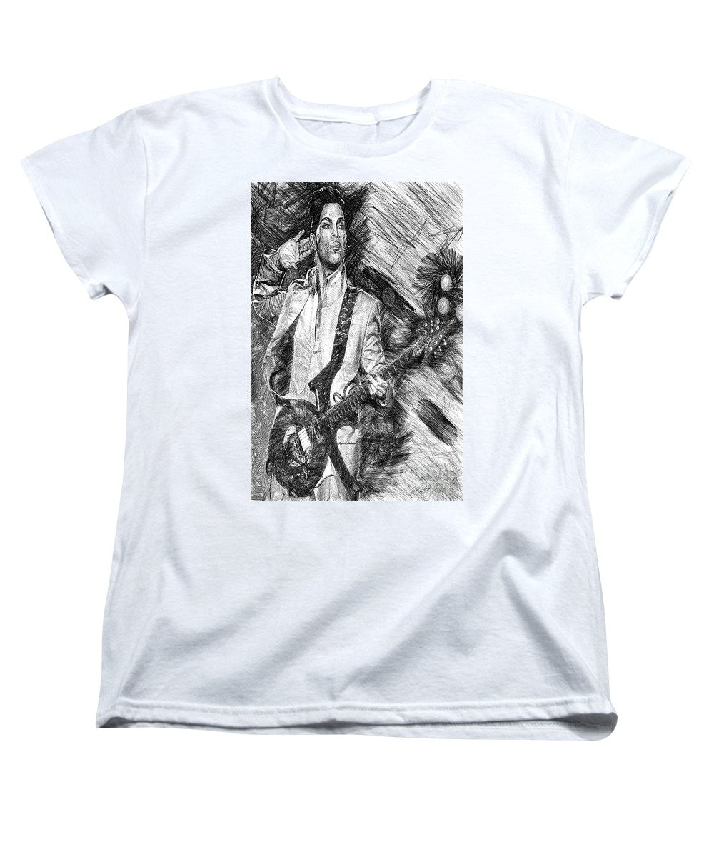 Women's T-Shirt (Standard Cut) - Prince - Tribute With Guitar In Black And White