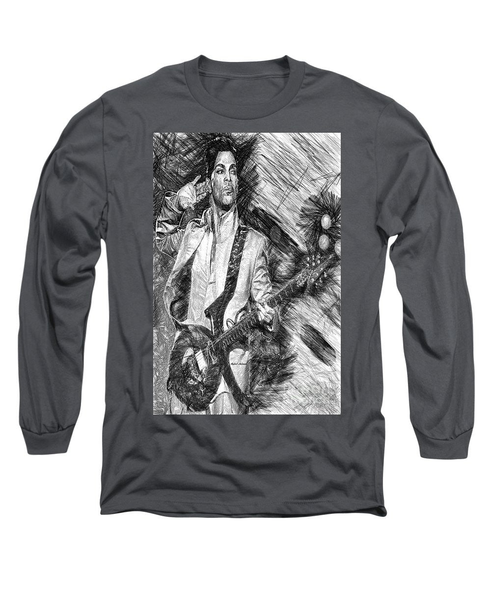 Long Sleeve T-Shirt - Prince - Tribute With Guitar In Black And White