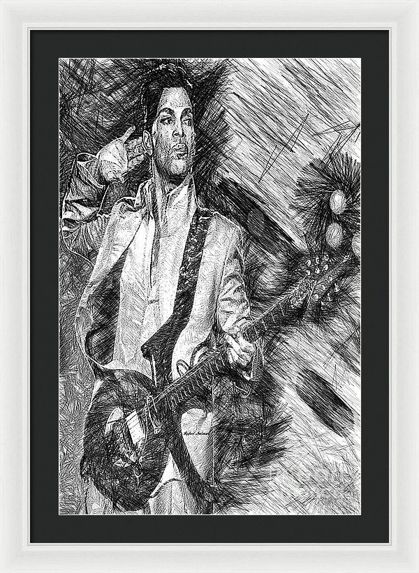 Framed Print - Prince - Tribute With Guitar In Black And White