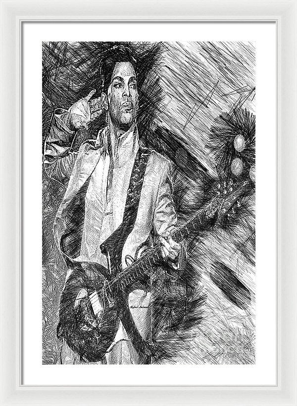 Framed Print - Prince - Tribute With Guitar In Black And White