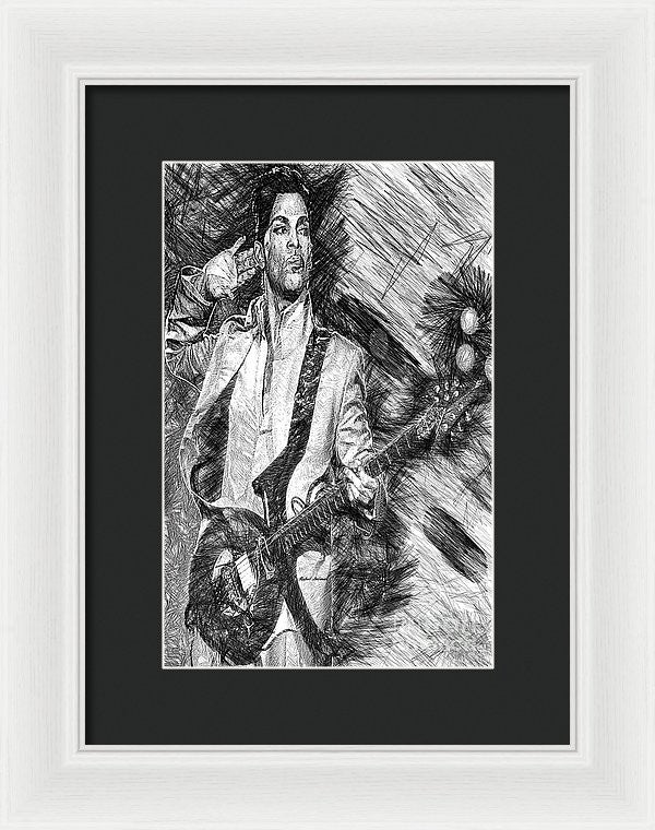 Framed Print - Prince - Tribute With Guitar In Black And White