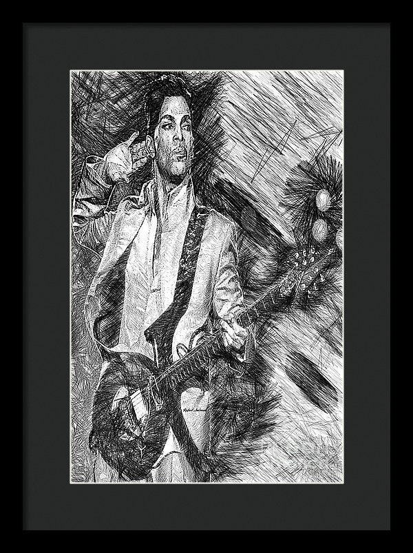 Framed Print - Prince - Tribute With Guitar In Black And White