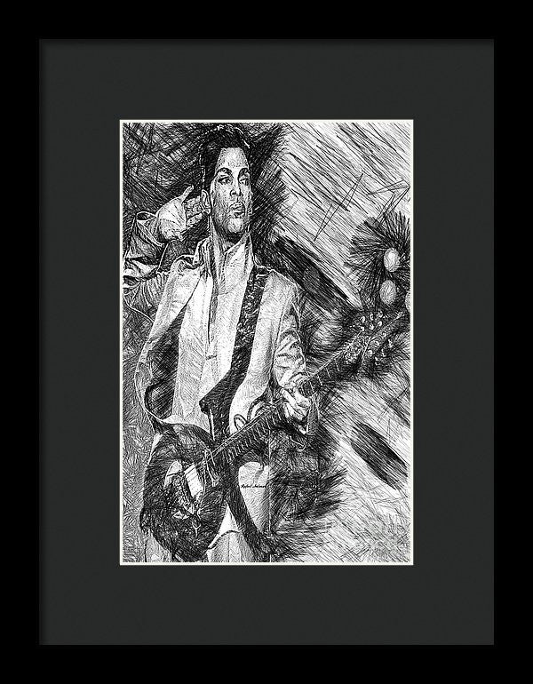 Framed Print - Prince - Tribute With Guitar In Black And White