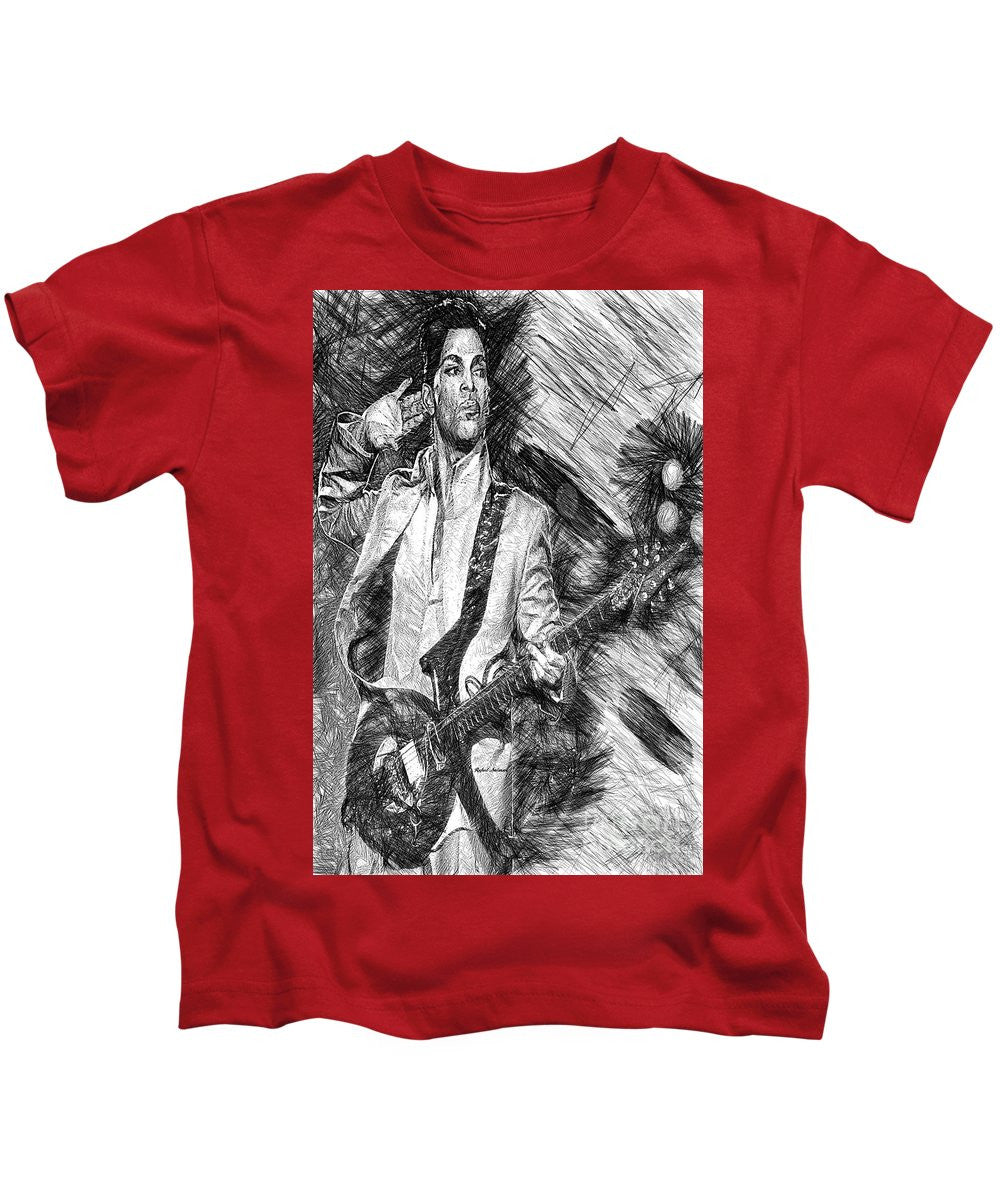 Kids T-Shirt - Prince - Tribute With Guitar In Black And White