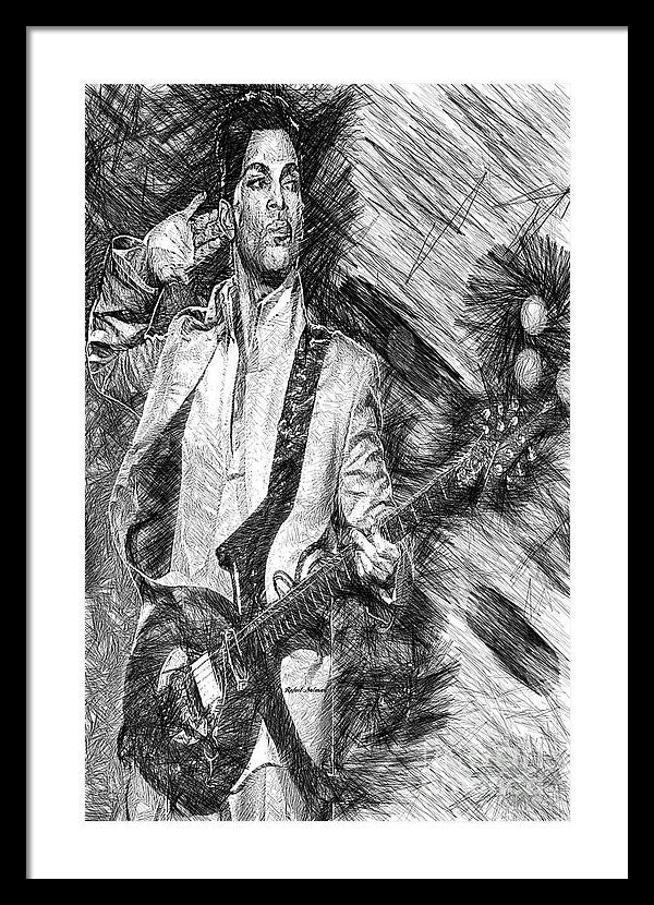 Framed Print - Prince - Tribute With Guitar In Black And White