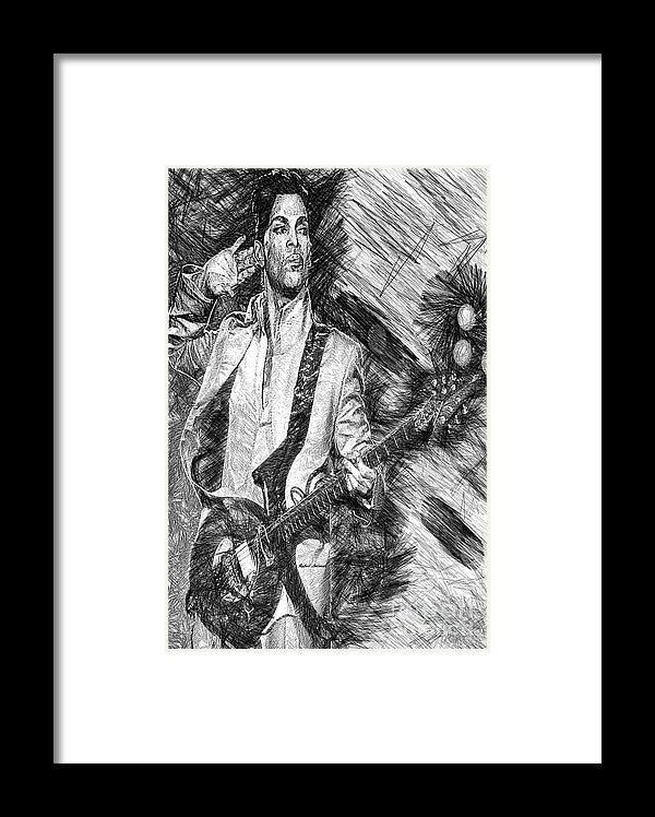 Framed Print - Prince - Tribute With Guitar In Black And White