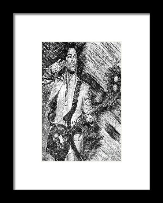 Framed Print - Prince - Tribute With Guitar In Black And White