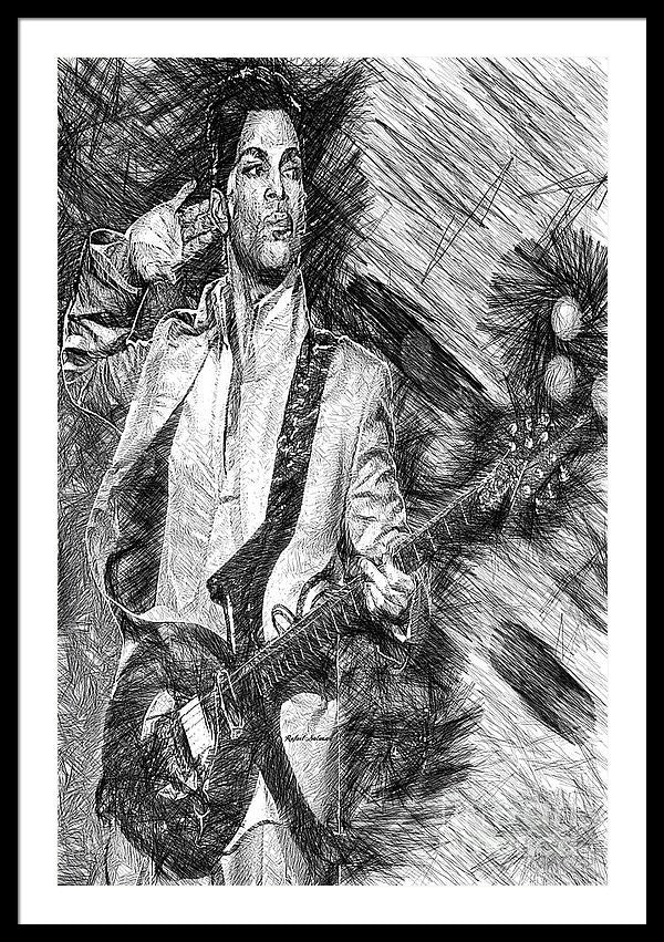 Framed Print - Prince - Tribute With Guitar In Black And White