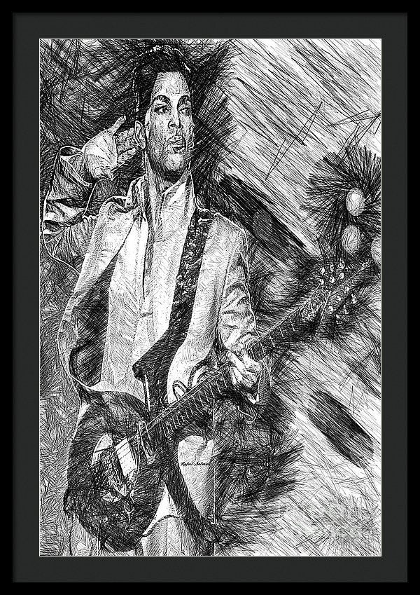 Framed Print - Prince - Tribute With Guitar In Black And White