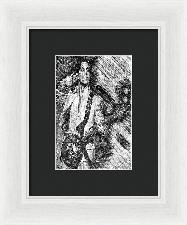 Framed Print - Prince - Tribute With Guitar In Black And White