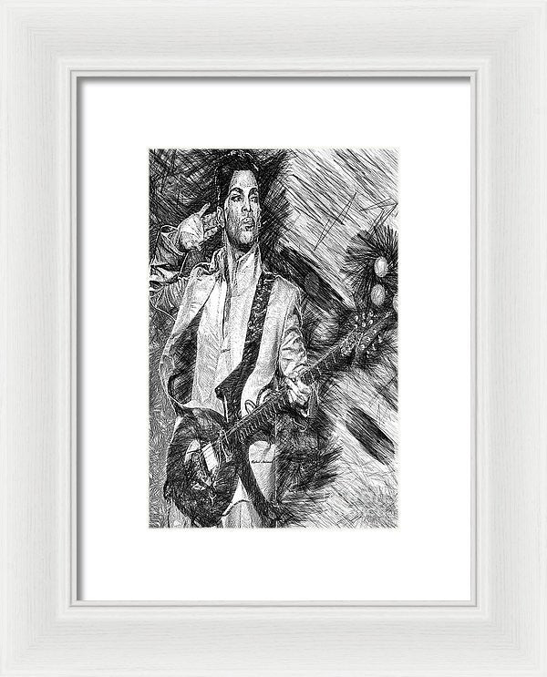 Framed Print - Prince - Tribute With Guitar In Black And White