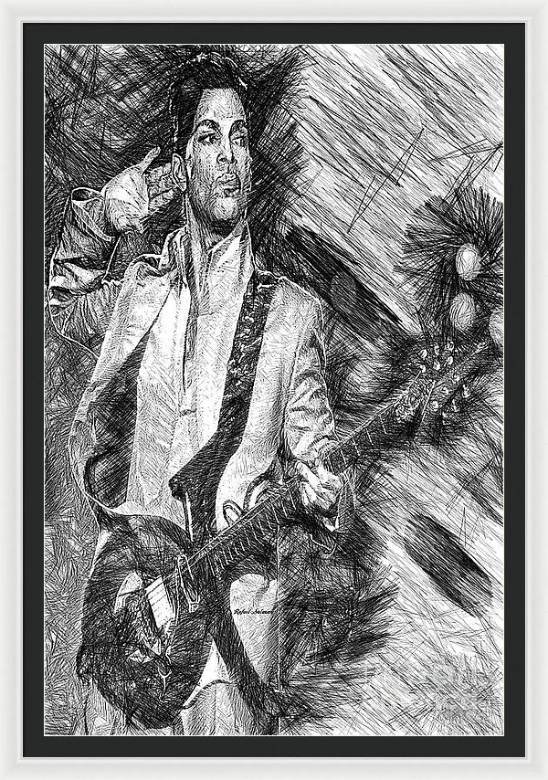 Framed Print - Prince - Tribute With Guitar In Black And White