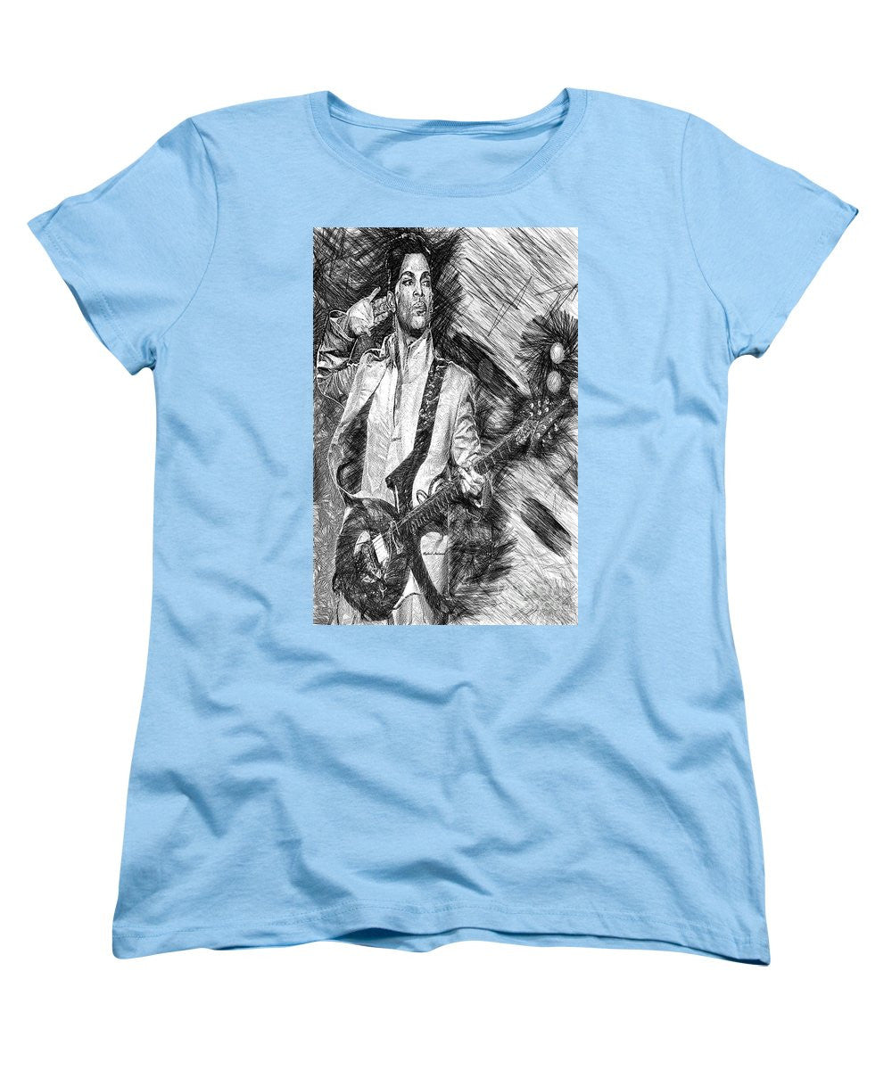 Women's T-Shirt (Standard Cut) - Prince - Tribute With Guitar In Black And White