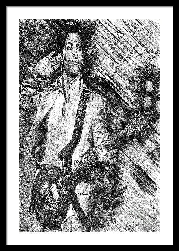 Framed Print - Prince - Tribute With Guitar In Black And White