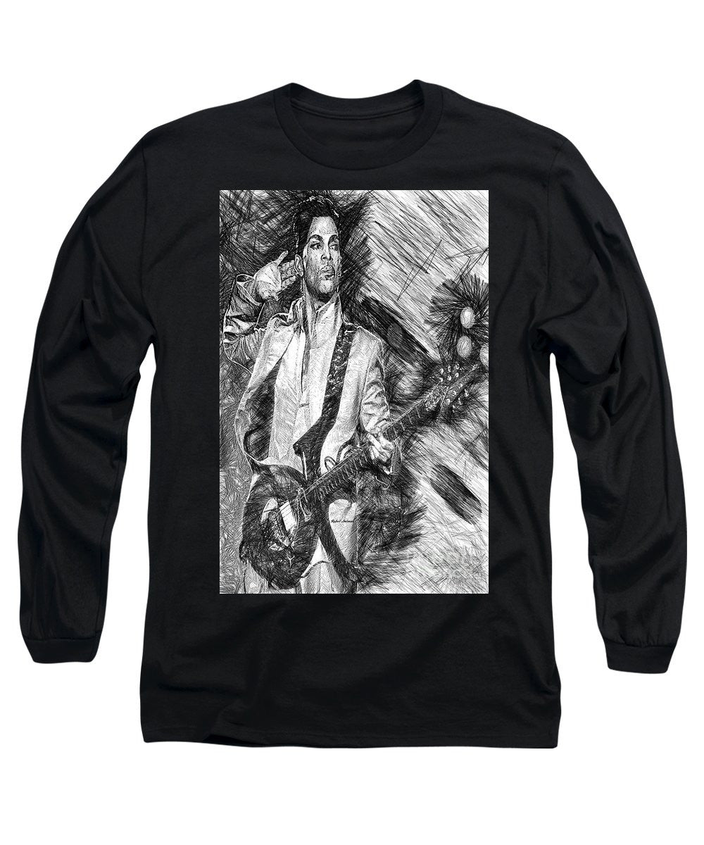 Long Sleeve T-Shirt - Prince - Tribute With Guitar In Black And White