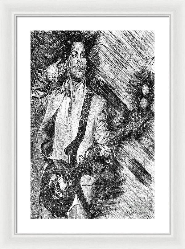 Framed Print - Prince - Tribute With Guitar In Black And White