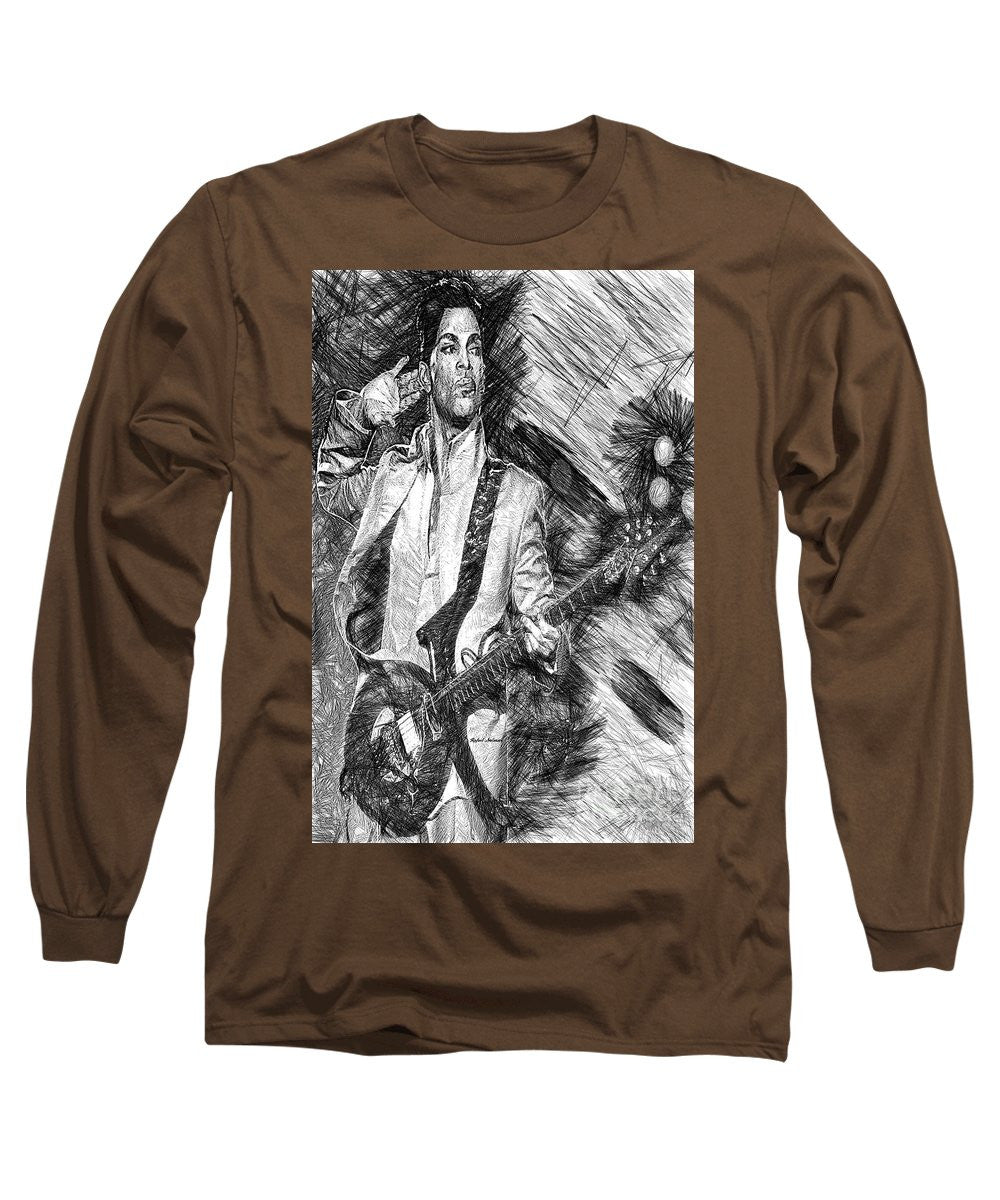 Long Sleeve T-Shirt - Prince - Tribute With Guitar In Black And White