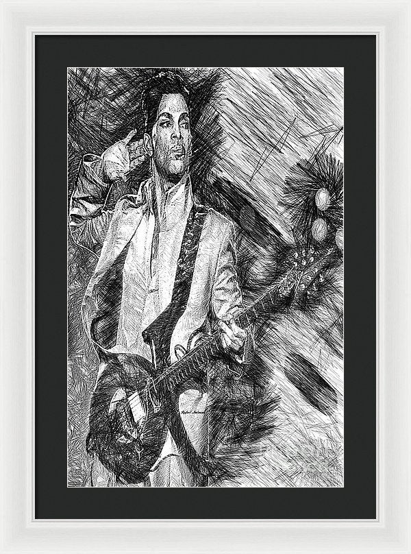 Framed Print - Prince - Tribute With Guitar In Black And White