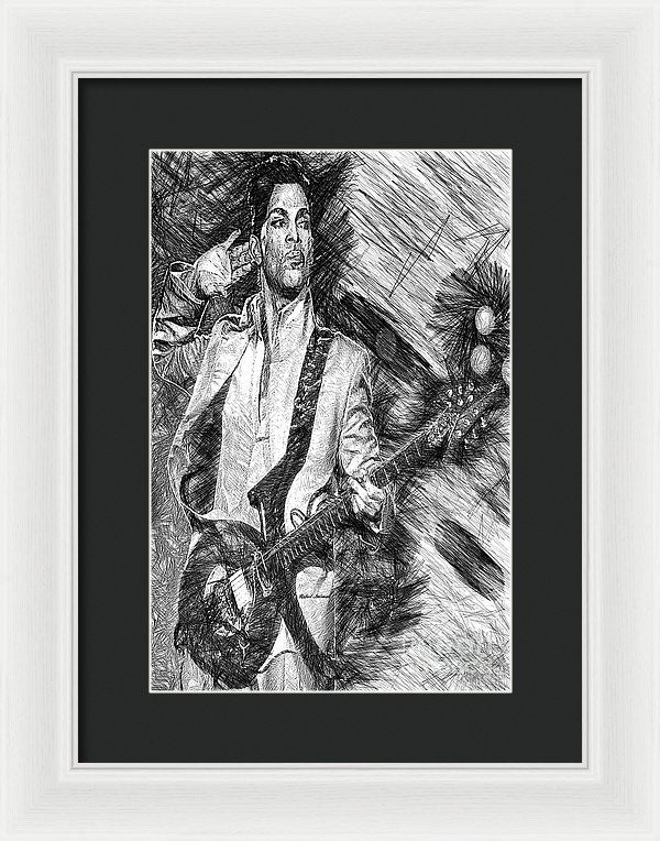 Framed Print - Prince - Tribute With Guitar In Black And White