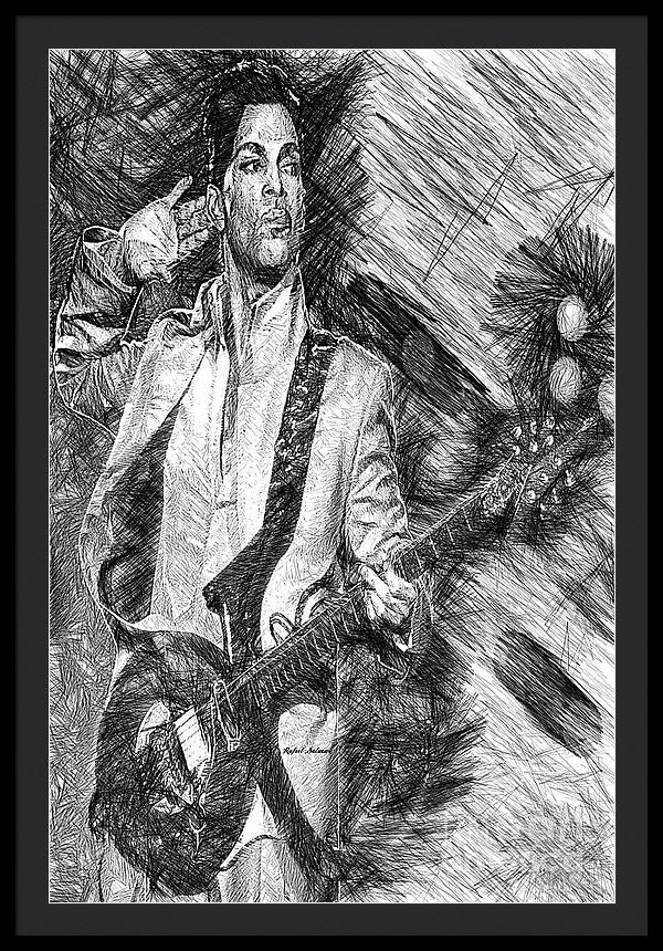 Framed Print - Prince - Tribute With Guitar In Black And White