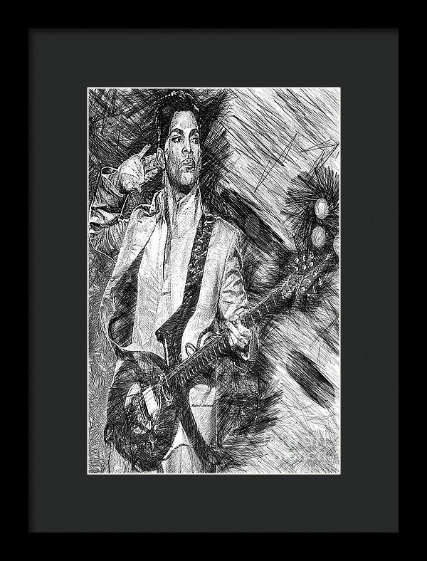 Framed Print - Prince - Tribute With Guitar In Black And White