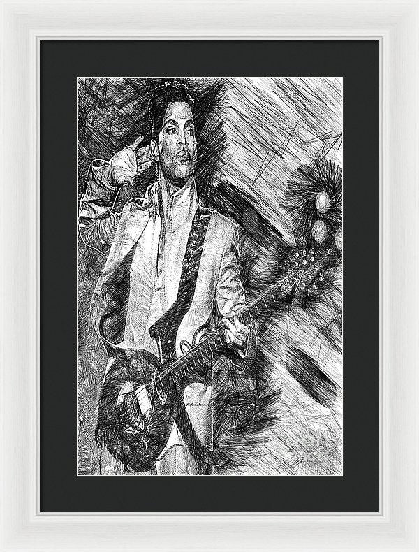 Framed Print - Prince - Tribute With Guitar In Black And White