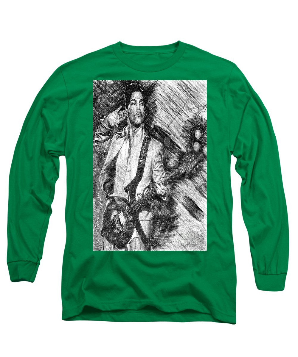 Long Sleeve T-Shirt - Prince - Tribute With Guitar In Black And White