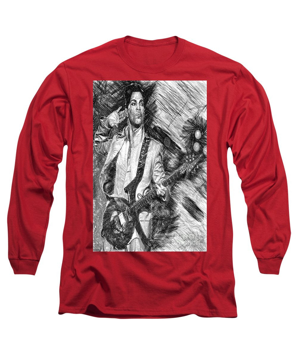 Long Sleeve T-Shirt - Prince - Tribute With Guitar In Black And White