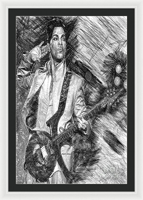 Framed Print - Prince - Tribute With Guitar In Black And White