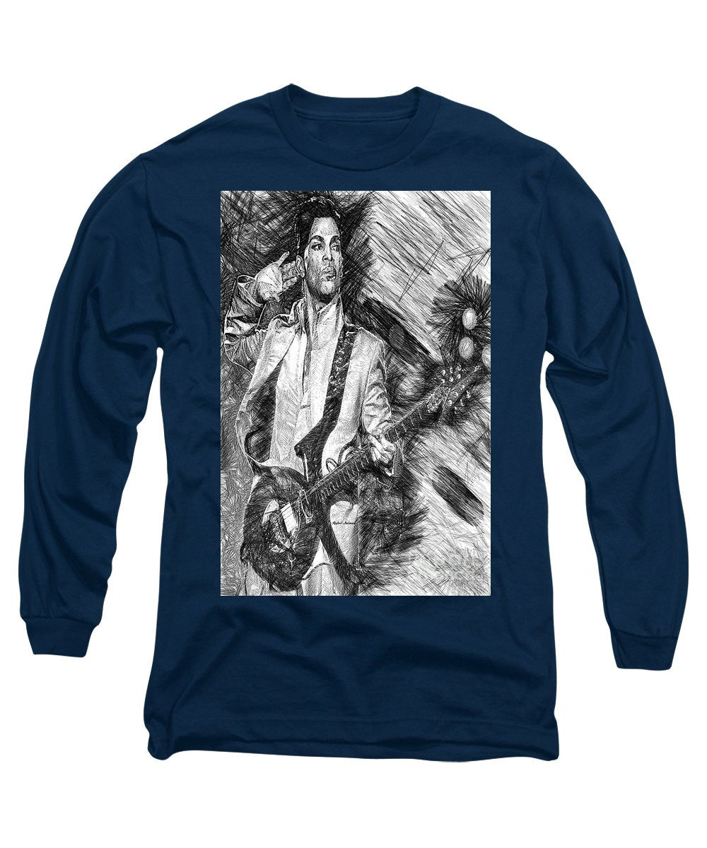 Long Sleeve T-Shirt - Prince - Tribute With Guitar In Black And White