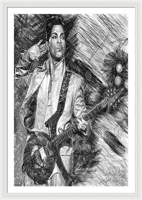 Framed Print - Prince - Tribute With Guitar In Black And White