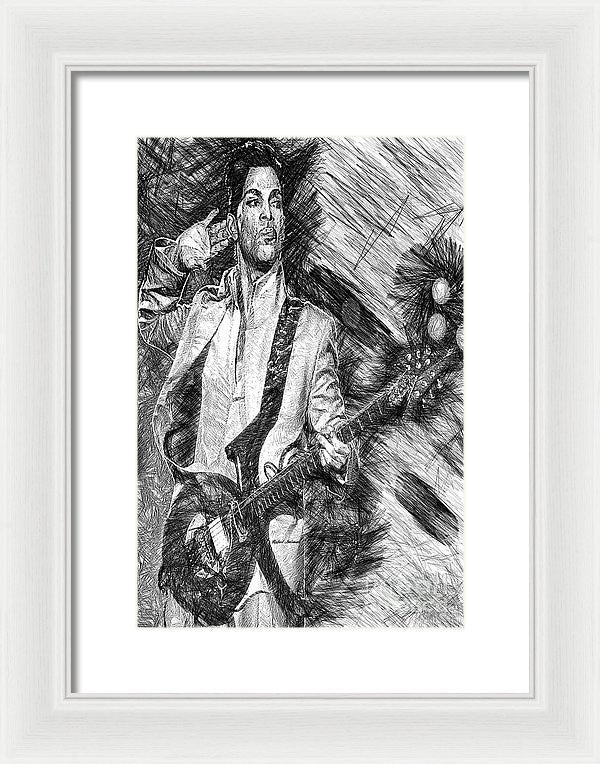 Framed Print - Prince - Tribute With Guitar In Black And White