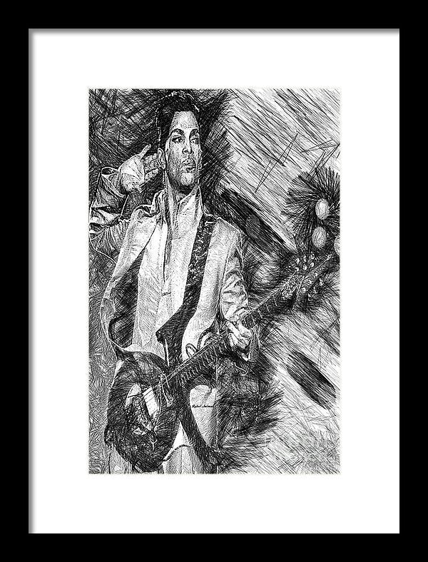 Framed Print - Prince - Tribute With Guitar In Black And White