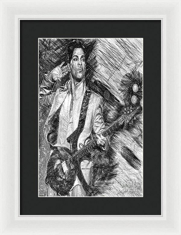 Framed Print - Prince - Tribute With Guitar In Black And White