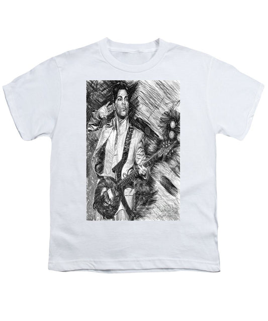 T-shirt pour jeunes - Prince - Hommage avec guitare en noir et blanc