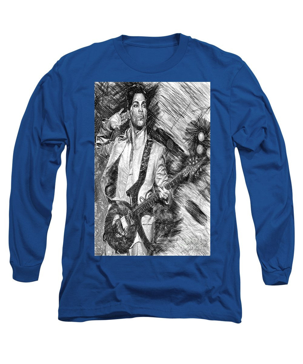 Long Sleeve T-Shirt - Prince - Tribute With Guitar In Black And White