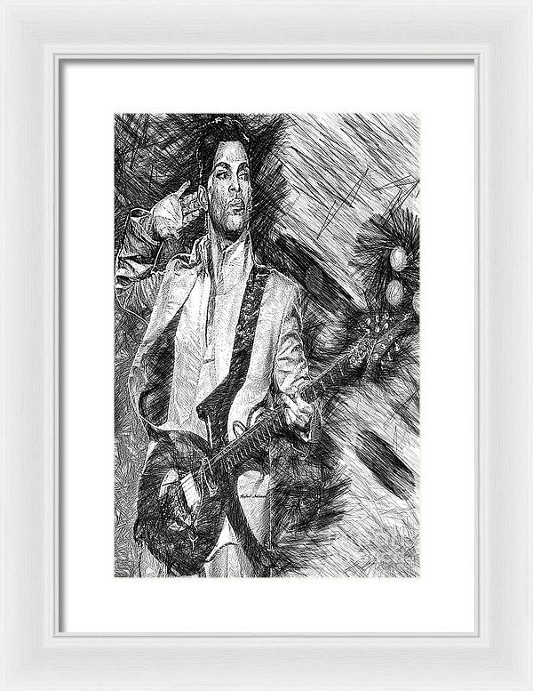 Framed Print - Prince - Tribute With Guitar In Black And White