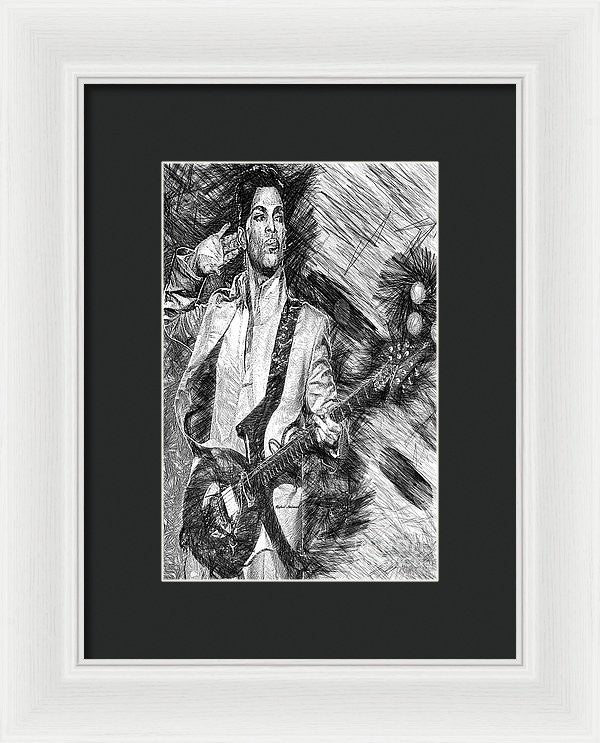 Framed Print - Prince - Tribute With Guitar In Black And White