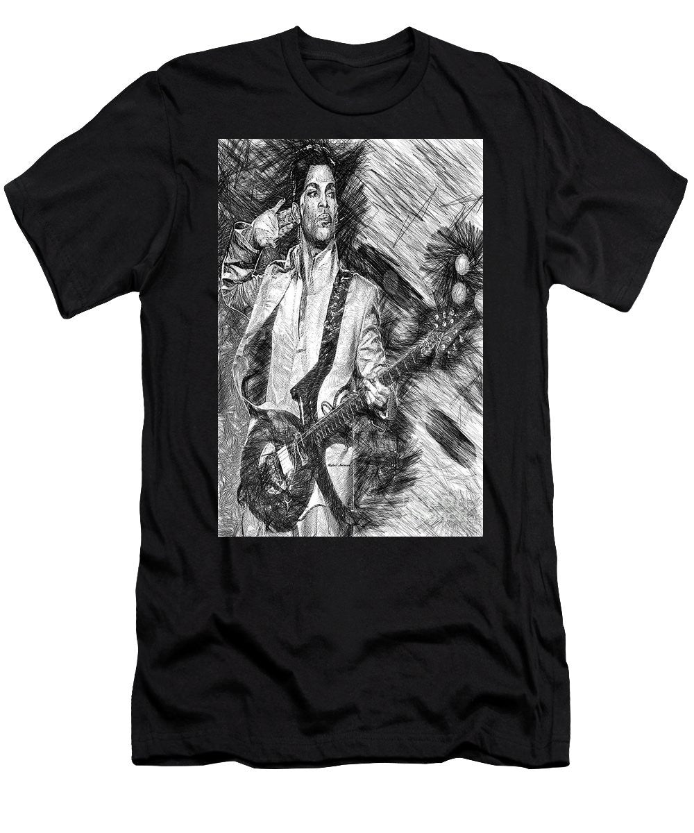 T-shirt pour homme (coupe ajustée) - Prince - Hommage avec guitare en noir et blanc