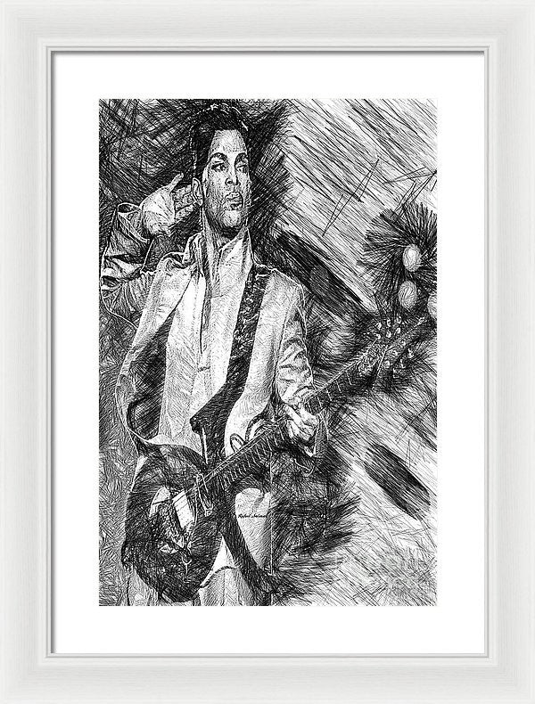 Framed Print - Prince - Tribute With Guitar In Black And White