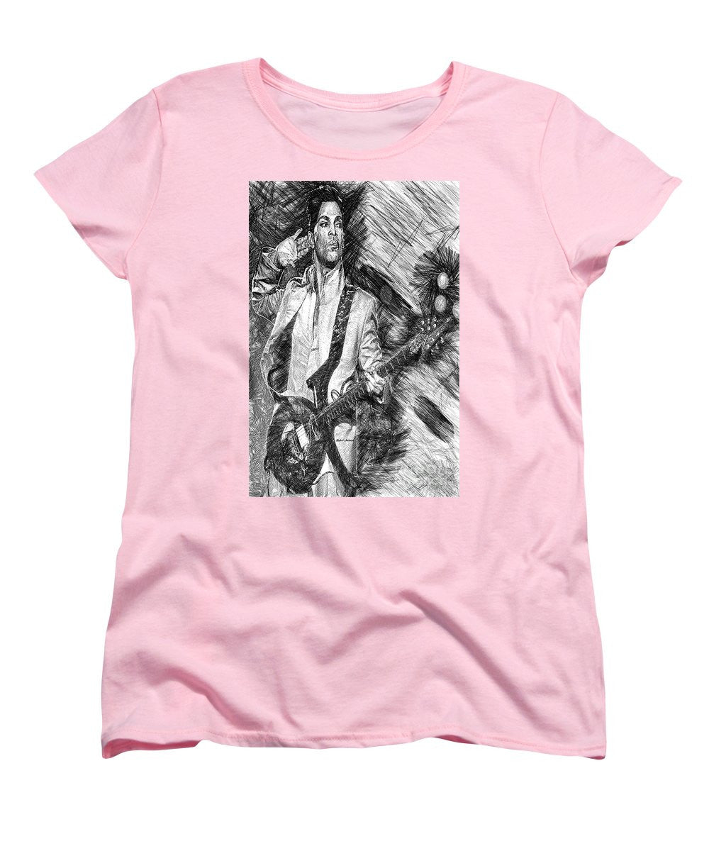 Women's T-Shirt (Standard Cut) - Prince - Tribute With Guitar In Black And White