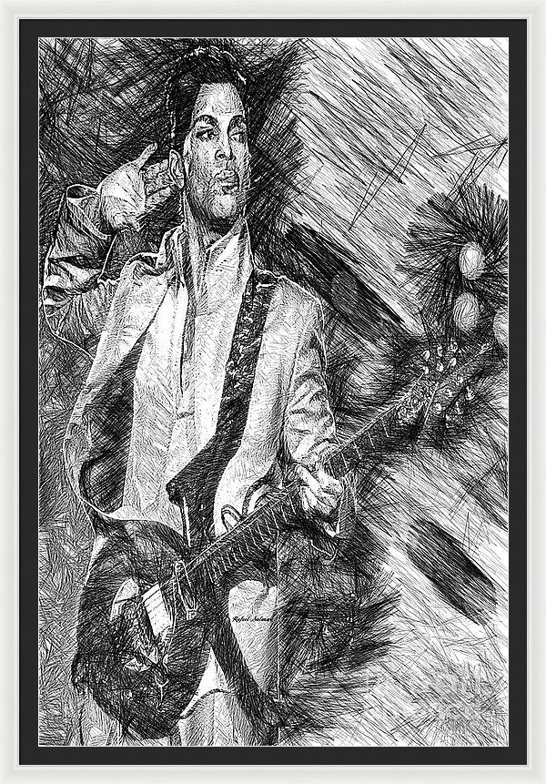 Framed Print - Prince - Tribute With Guitar In Black And White