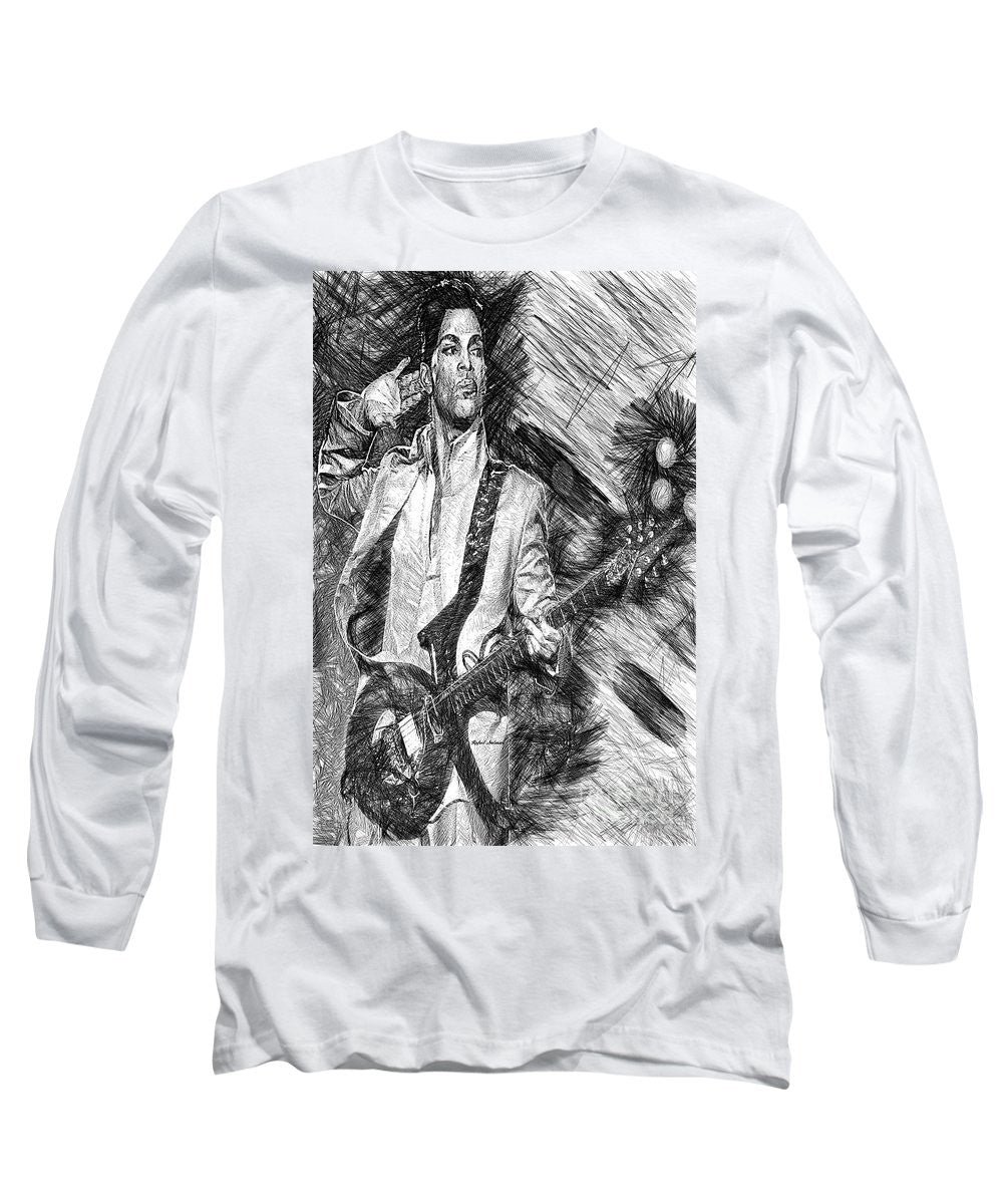 Long Sleeve T-Shirt - Prince - Tribute With Guitar In Black And White