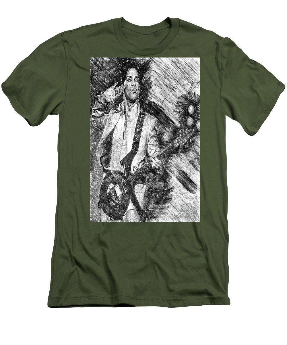 T-shirt pour homme (coupe ajustée) - Prince - Hommage avec guitare en noir et blanc