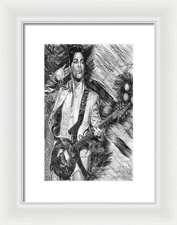 Framed Print - Prince - Tribute With Guitar In Black And White