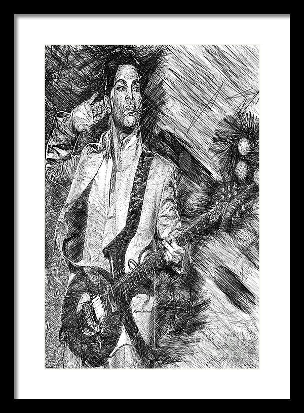 Framed Print - Prince - Tribute With Guitar In Black And White