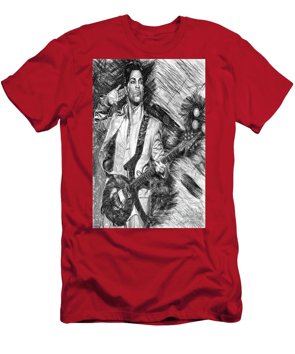 T-shirt pour homme (coupe ajustée) - Prince - Hommage avec guitare en noir et blanc