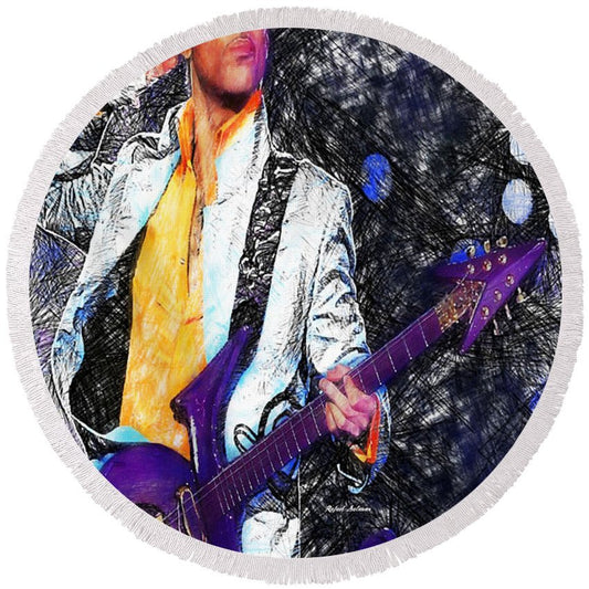 Round Beach Towel - Prince - Tribute With Guitar