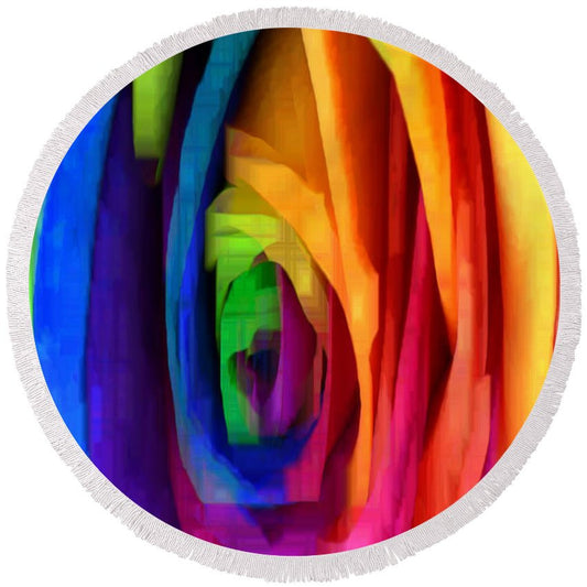 Round Beach Towel - Rainbow Rose